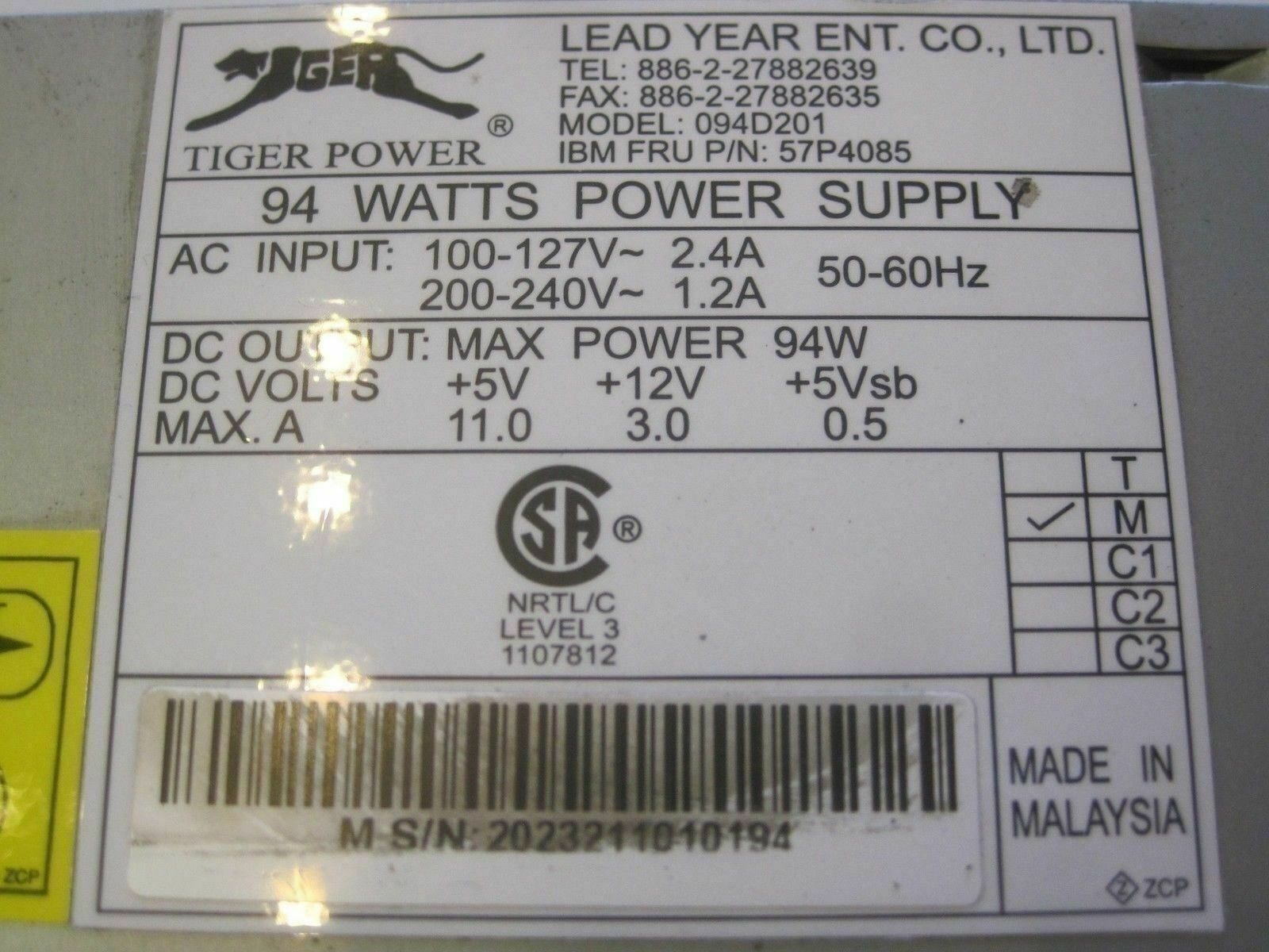 IBM SurePOS 4840-xx2 Power Supply, IBM FRU 57P4085 thumbnail 3
